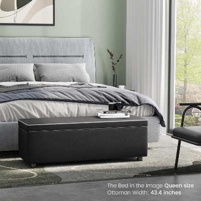 43.5" Faux Leather Storage Ottoman Bench with Stitching and Safety Hinges for Bedroom & Entryway