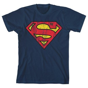 Superman Distressed Logo Youth Boys Navy T-Shirt - 1 of 2