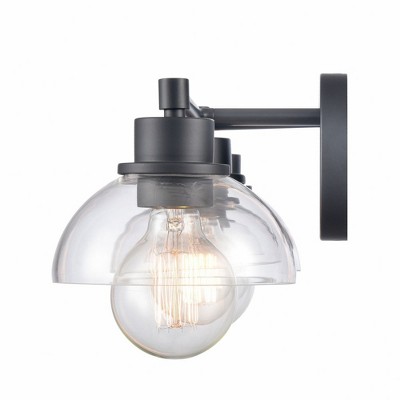 Matte Black 3-Light Vanity with Clear Glass Dome Shades