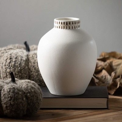 Ivory Ceramic Textured Ginger Jar Vase