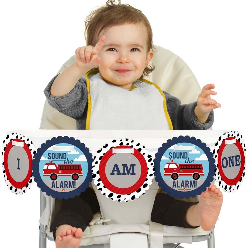 Big Dot of Happiness Fired Up Fire Truck 1st Birthday Highchair Decor - I Am One - First Birthday High Chair Banner, 1 of 5