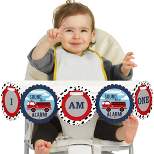 Big Dot of Happiness Fired Up Fire Truck 1st Birthday Highchair Decor - I Am One - First Birthday High Chair Banner
