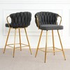 Set of 2 Modern Linen Bar Stools, Plated Legs, Kitchen & Dining Chairs for Cafe, Bar, Restaurant - 2 of 4