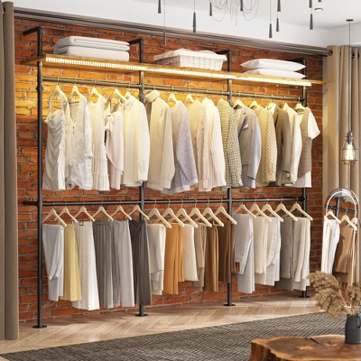 Aheaplus Industrial Pipe Clothing Rack, Reversible 118.3'' Clothes Rack for Hanging Clothes