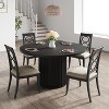 47" Round Dining Table for 4-6 People, Black Dining Room Table w/ Sturdy Waveform Metal Pedestal Base, Farmhouse Circle Kitchen Table for Dining Room - 3 of 4