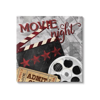 Stupell Industries Movie Night Cinema Reel Entertainment Ticket Sign Canvas Wall Art