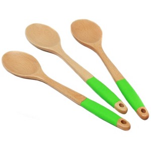 Chef Craft 14" Long Beechwood Wooden Kitchen Mixing Spoon with Silicone Handle - 1 of 4