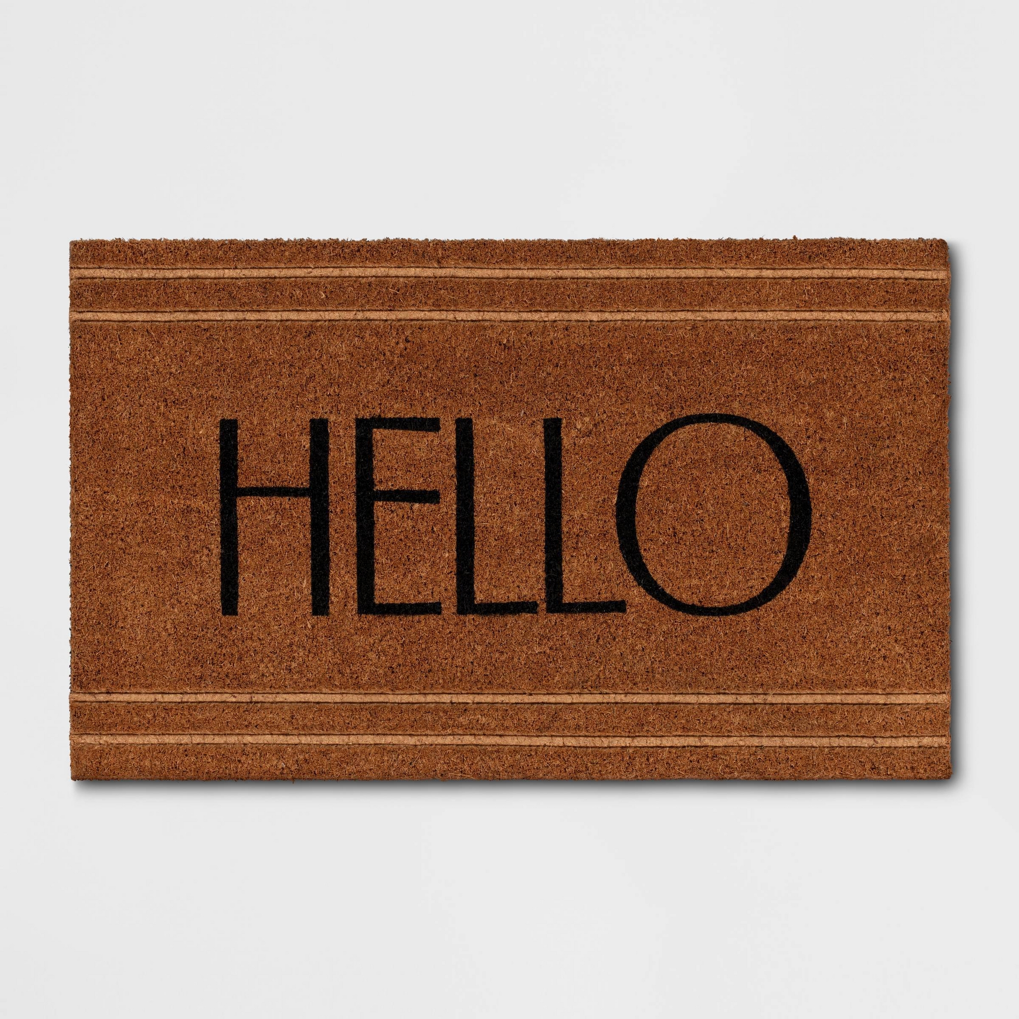 1'6"x2'6" 'Hello' Stripe Border Coir Doormat Natural - Threshold™