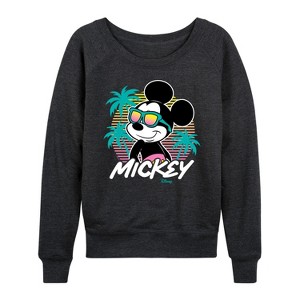 Women's - Disney - Mickey Sunset Shades Lightweight French Terry Wide Neck Long Sleeve Shirt - 1 of 4