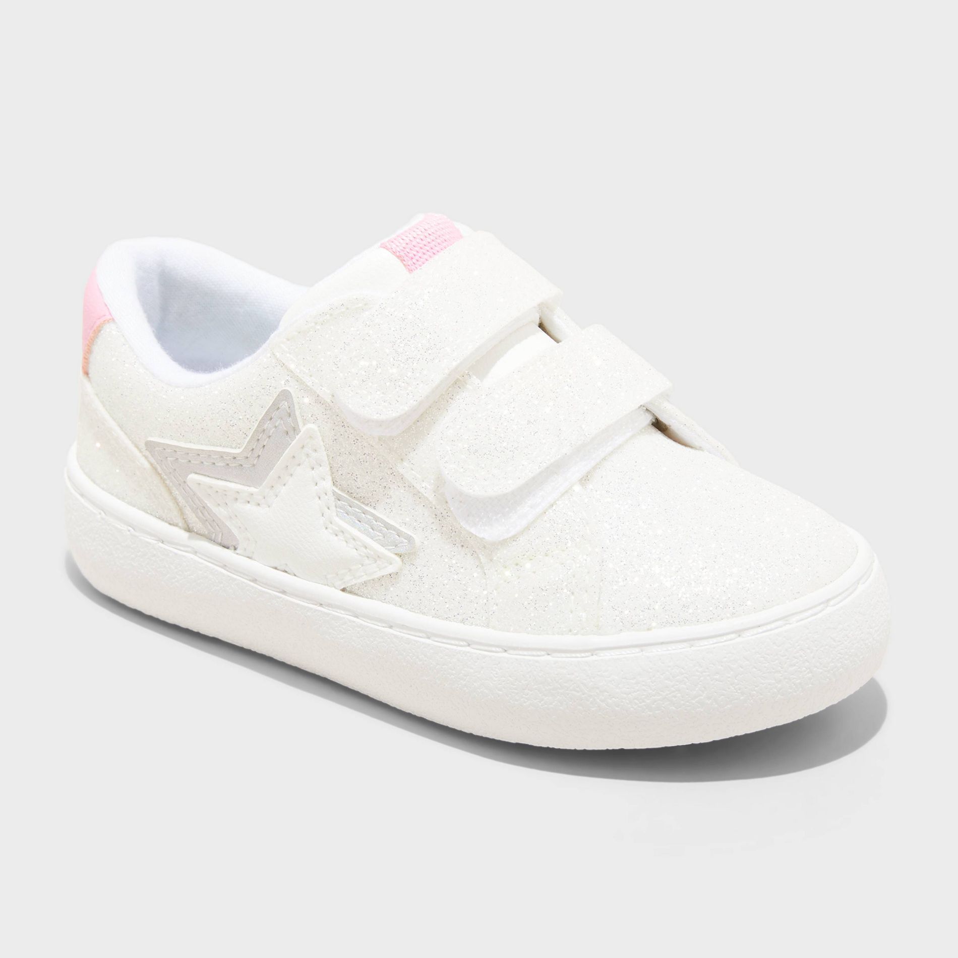 Toddler Sora Glitter Sneakers - Cat & Jack™ White 12T: Hook and Loop Closure, Star Pattern, Recycled Polyester Lining