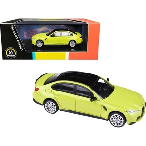BMW M3 (G80) Sao Paulo Yellow with Black Top 1/64 Diecast Model Car by Paragon - 1 of 3