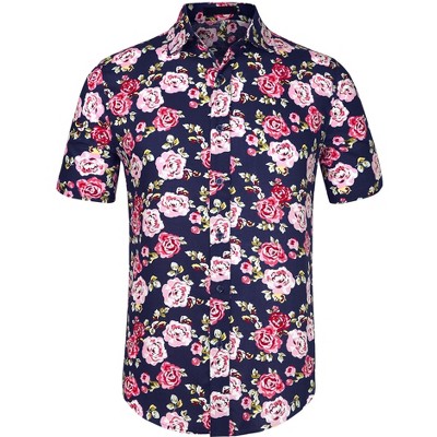 Lars Amadeus Men's Summer Floral Print Short Sleeve Button Down Beach ...