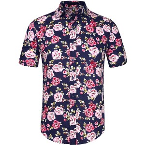 Lars Amadeus Men's Summer Floral Print Short Sleeve Button Down Beach Hawaiian Casual Shirt - 1 of 4