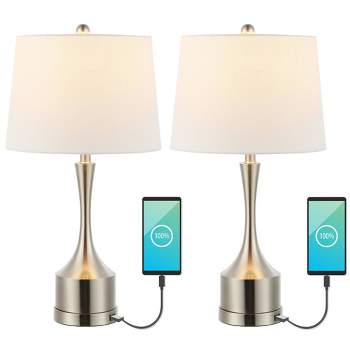 26" Set of 2 Cooper Classic French Country Iron LED Table Lamp with USB Charging Port (Includes LED Light Bulb) - JONATHAN Y