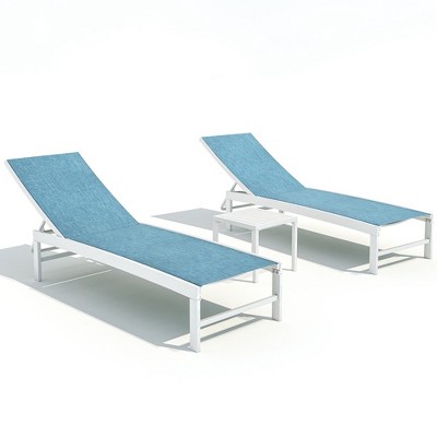 Crestlive Products 3 pcs Outdoor Aluminum Mesh Chaise Lounge Chairs and Side Table Set Sun Lounger with Adjustable Backrest