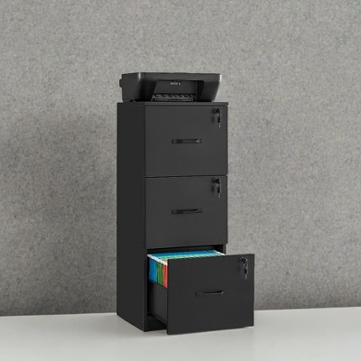 3 Drawer File Cabinet with Lock, Printer Stand, Office Filing Cabinet Organizer