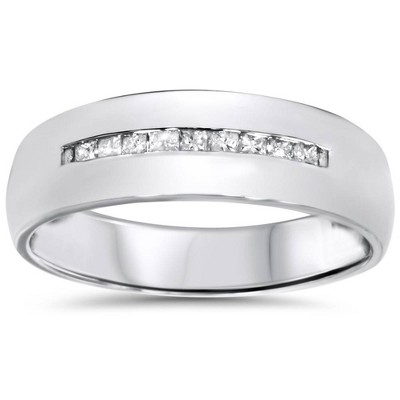 Pompeii3 Mens 5.5mm 1/6ct Princess Cut Diamond Wedding Ring 10K White Gold