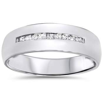 Pompeii3 Mens 5.5mm 1/6ct Princess Cut Diamond Wedding Ring 10K White Gold
