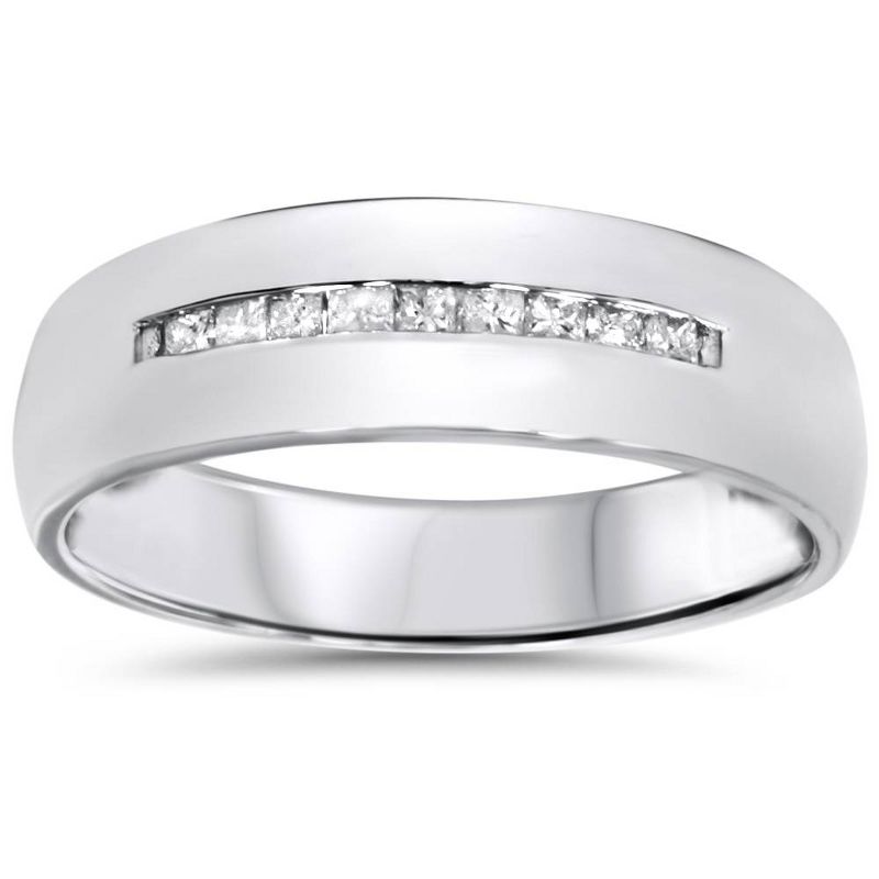 Pompeii3 Mens 5.5mm 1/6ct Princess Cut Diamond Wedding Ring 10K White Gold, 1 of 4