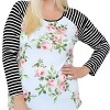 Slickblue Plus Size Floral Print Top, Raglan Striped Sleeve T-Shirt, Round Neck, Casual Style, Color and Size Options - 3 of 4