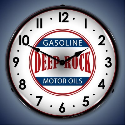 Collectable Sign & Clock | Deep Rock Gas LED Wall Clock Retro/Vintage, Lighted - Great For Garage, Bar, Mancave, Gym, Office etc 14 Inches