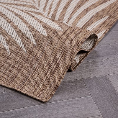 Brown Floral Synthetic Flat Woven Indoor/Outdoor Runner Rug 2'x7'