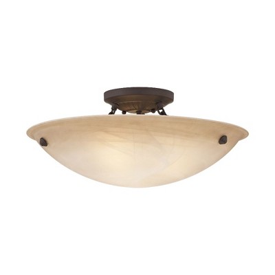 Honey Alabaster Glass Bronze 3-Light LED Semi-Flush Mount