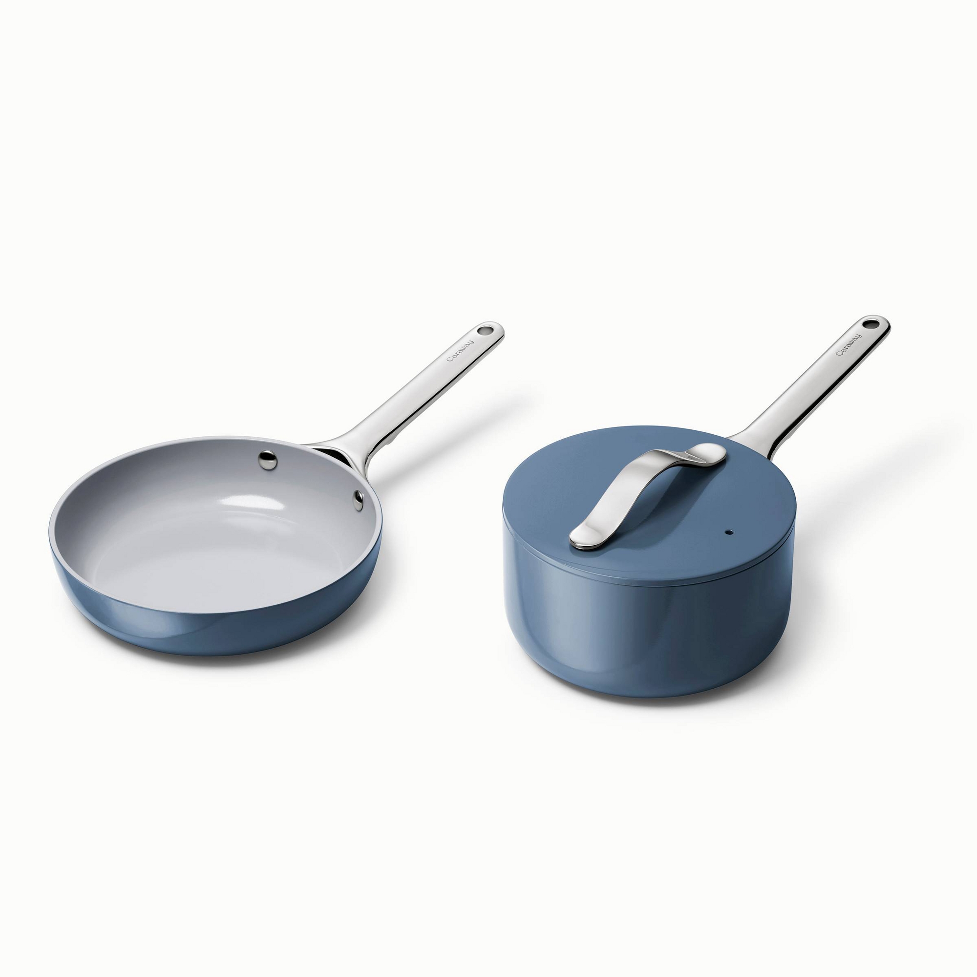 Caraway Home 4pc Mini Fry Pan and Mini Sauce Pan Set Navy: Nonstick Ceramic Cookware, Stainless Steel Handles, Induction Compatible