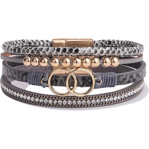 Boho Wrap Bracelet with Infinity Design, Leather Cuff Bangle with Magnetic Clasp, Stackable Jewelry Gift for Mom - 1 of 4