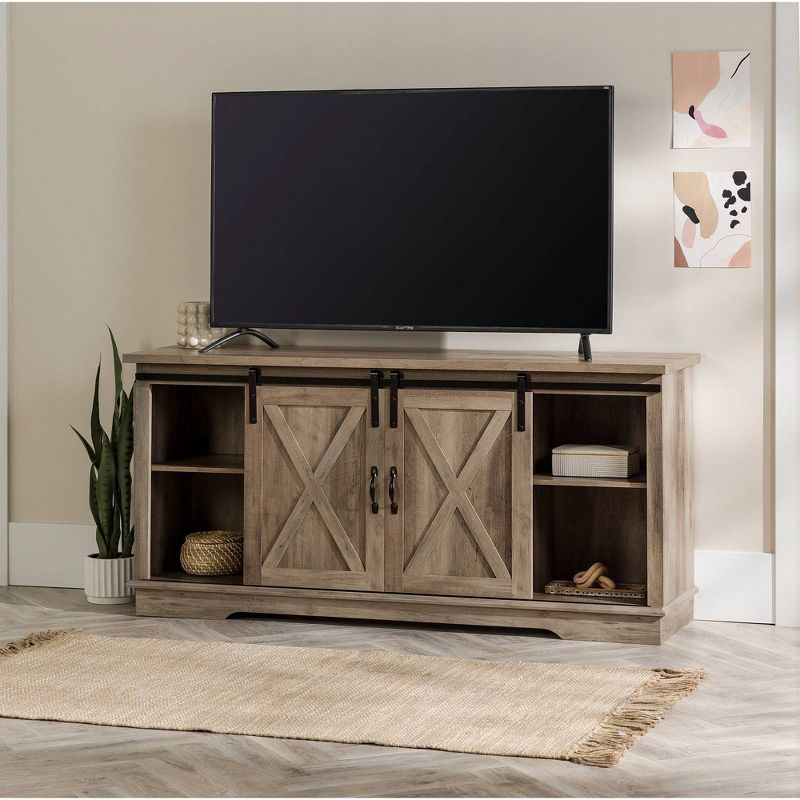 Modern Transitional Sliding Barndoor TV Stand for TVs up to 65"- Saracina Home, 3 of 26