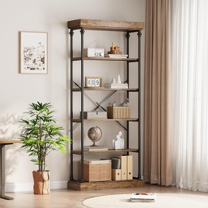 Industrial Bookshelf Wood Bookcase 6 Tier Storage Open Rack Shelf with Metal Frame Rustic Tall Standing Bookshelves Large Display Rack for Bedroom - 1 of 4