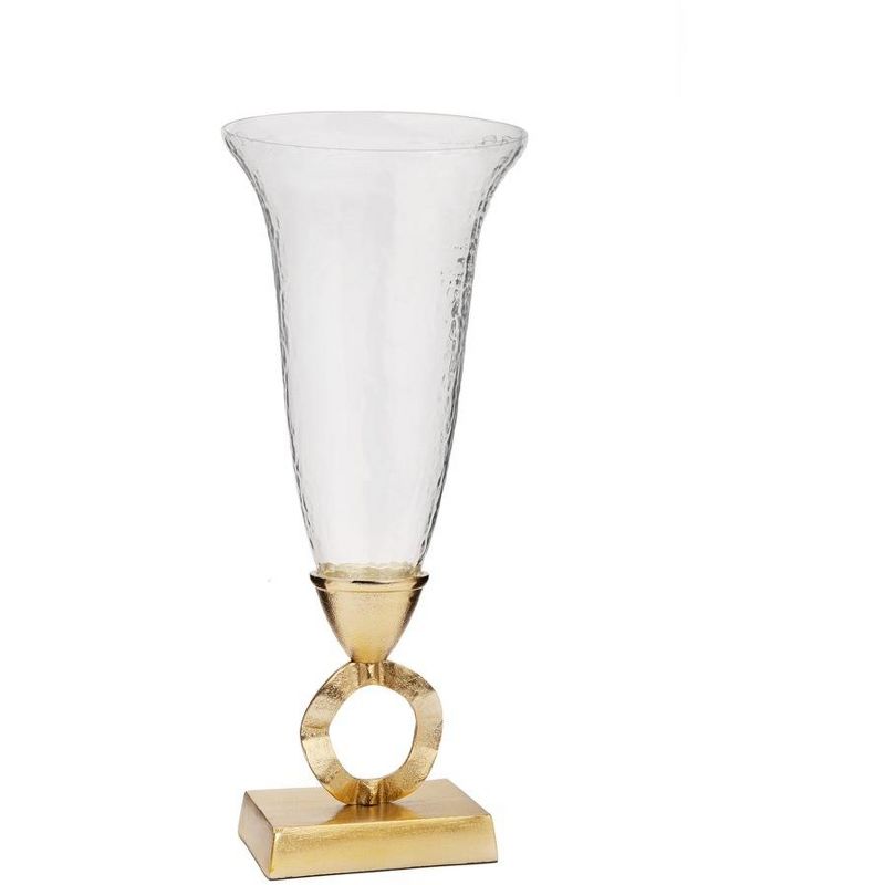 Classic Touch Hammered Glass Vase with Gold Brass Loop Stem - 7.5"D, 1 of 4