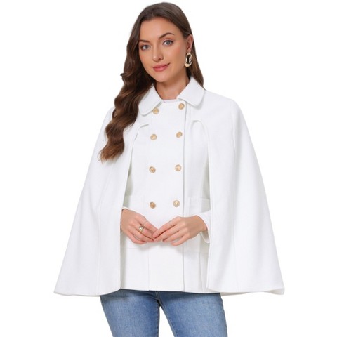 INSPIRE CHIC Women's Cape Winter Vintage Double Breasted Slit Sleeve Elegant Cloak Outwear Coats with Pockets Large White