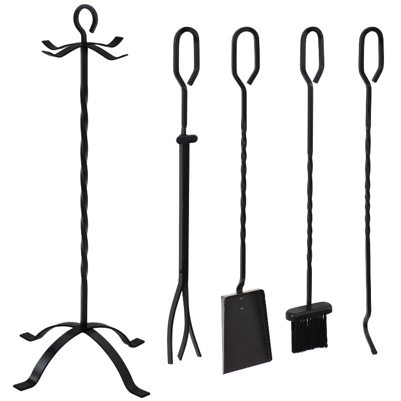 Sunnydaze 5pc Steel Fireplace Tool Set with Stand - Black, 1 of 12