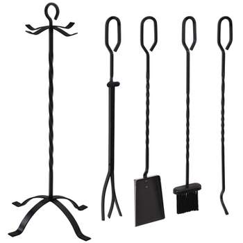 Sunnydaze 5pc Steel Fireplace Tool Set with Stand - Black