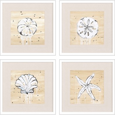 HomeRoots Set Of Four Ocean Gems Coastal Icons White Framed Wall Art