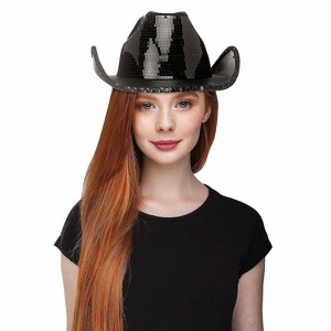 Fun World Fun World Women's Black Mirror Accent Cowgirl Hat Halloween Costume Headwear - Black One Size Fits Most - 1 of 1