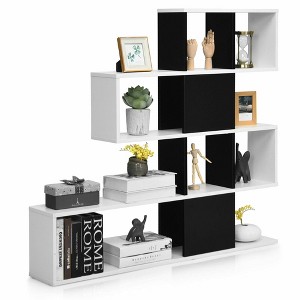 Costway 5-Tier Bookshelf Corner Ladder Bookcase Display Storage Rack Black White - 1 of 4