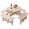 Gardenised Wooden Outdoor Patio Garden Round Picnic Table with Bench, 8 Person- Natural - 2 of 4