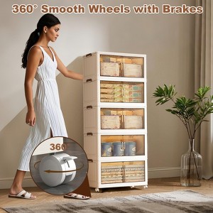 Plastic Folding Storage Cabinet with Electroplated Handle and Paper Corner Protection, Wooden Storage Stool, Home Storage, Bedroom Storage - 1 of 4