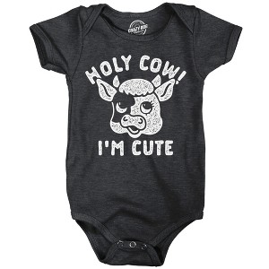 Holy Cow Im Cute Baby Bodysuit Funny Sarcastic Graphic Novelty Jumper For Infants - Crazy Dog Baby Bodysuit - 1 of 4
