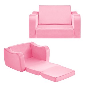 VEVOR 2-in-1 Kids Sofa, Foldable Toddler Soft Couch with Armrests, Made of 28D Sponge & Short Pile, Convertible Toddler Chair to Lounger, M, Pink - 1 of 4