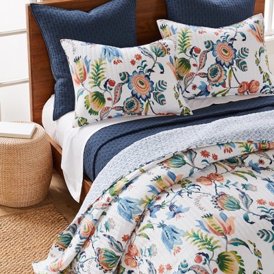 Navy Cotton Full Reversible Quilt Set