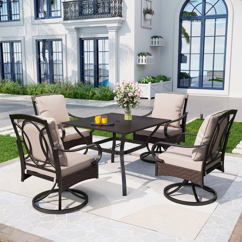 Photos - Garden Furniture 5pc Outdoor Dining Set with Swivel Chairs with Seat & Back Cushions & Squa