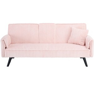 TiramisuBest 72" Minimalist Pink Corduroy Sofa,3-Seater Convertible Couch with Adjustable Backrest and Hidden Cup Holders for Living or Bedroom - 1 of 4