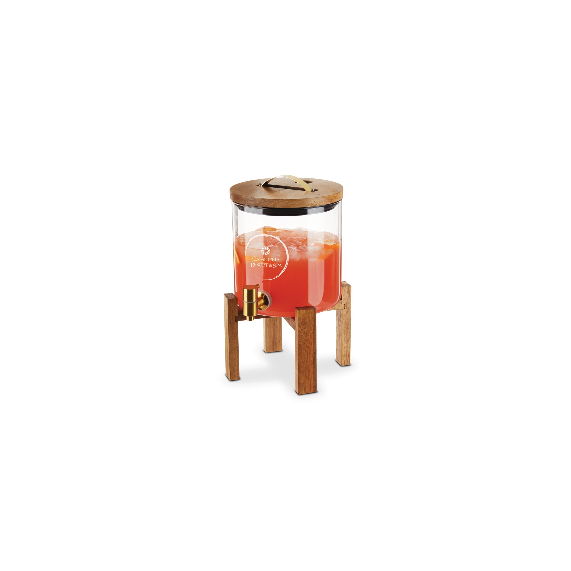 Twine Modern Manor 1.3 Gallon Beverage Dispenser, Acacia Wood Stand, Bronze Spigot Glass Carafe, Drink Dispenser for Cocktails, Fruit Punch, Iced Tea
