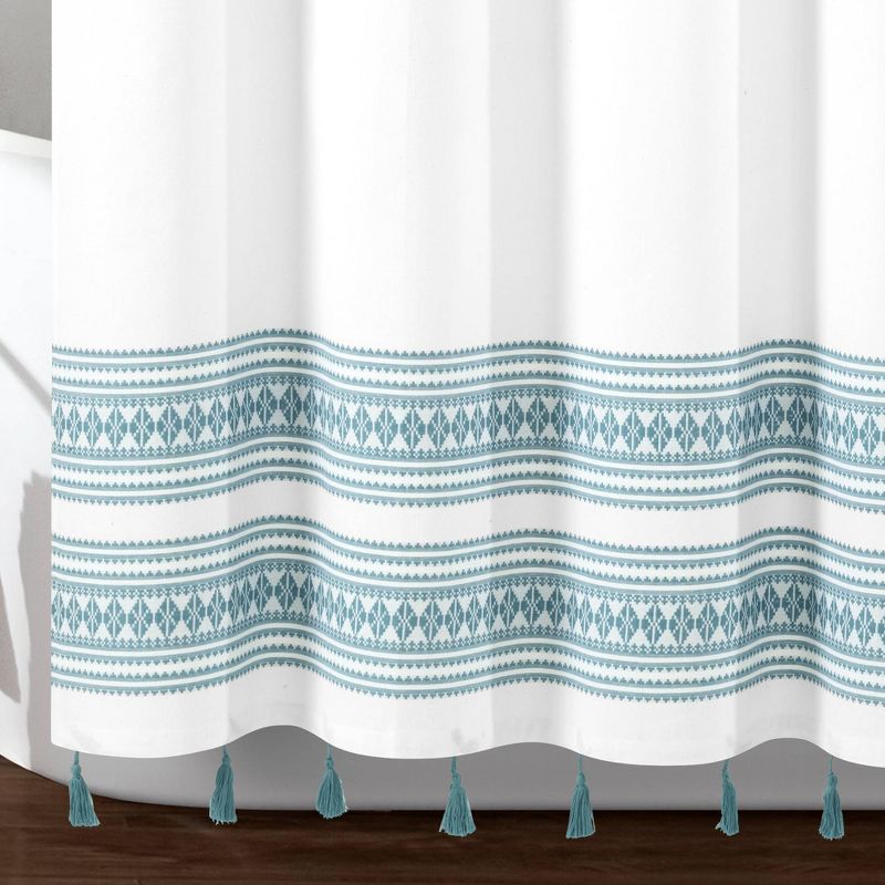 72&#34;x72&#34; Breezy Chic Tassel Jacquard Eco-Friendly Recycled Cotton Shower Curtain Blue - Lush D&#233;cor, 5 of 6