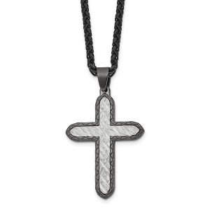 Chisel Stainless Steel Brushed and Textured Gun Metal IP-plated Cross on a 24" Wheat Chain Necklace - 1 of 4