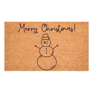 HomeRoots 17" X 29" Brown And Black Christmas Snowman Merry Christmas Outdoor Coir Door Mat - 1 of 4