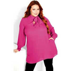 Women's Plus Size Neck Tie Tunic - sangria | CITY CHIC - 1 of 4